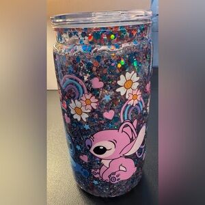 Colorful Glitter Tumbler with Floral Design